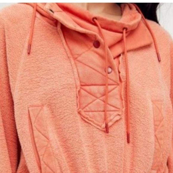 FREE PEOPLE Sadie Orange Fleece Hoodie Sweater Dress Jacket - Picture 2 of 10